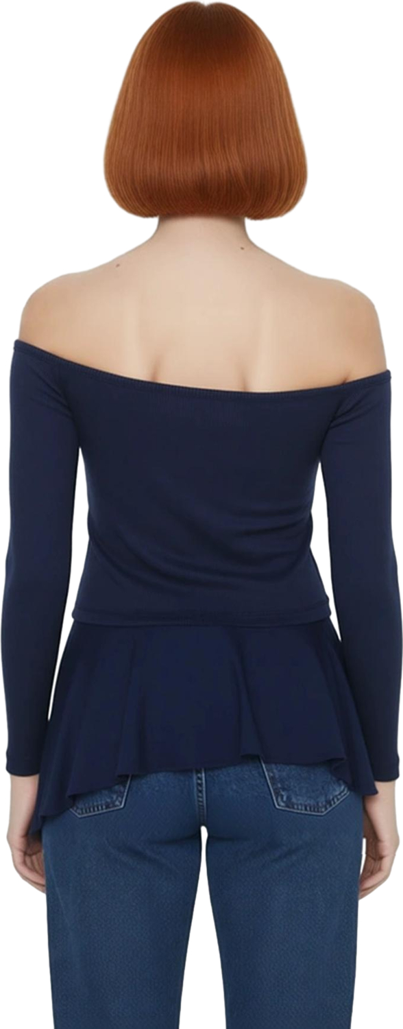 Kadın Bordo Fitted Vücuda Oturan Asimetrik Yaka Düşük Kol Örme Bluz Uzun Kollu Crop Kesim Rahat