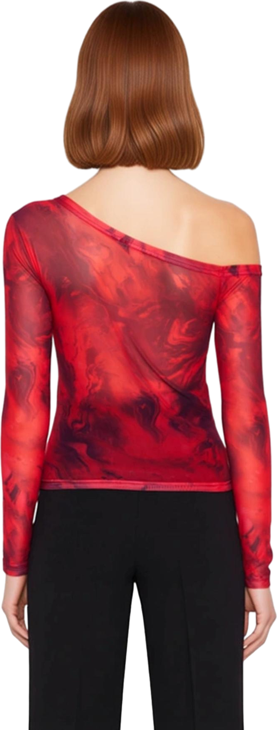 Moda Asimetrik Yaka Örme Slim Çiçekli Desen Casual Günlük Regular Uzun Kol Bluz