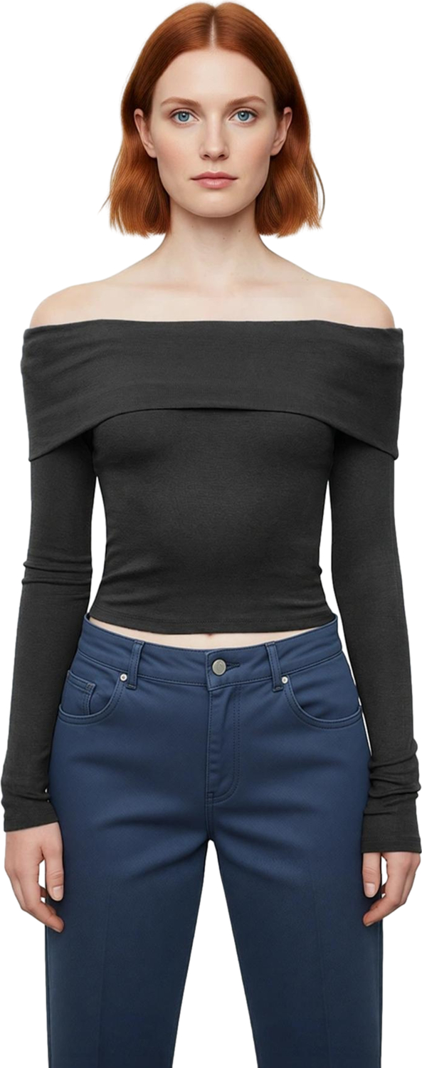 Stil Kadın Kısa Esnek Bluz Crop Örme Slim Kalıp
