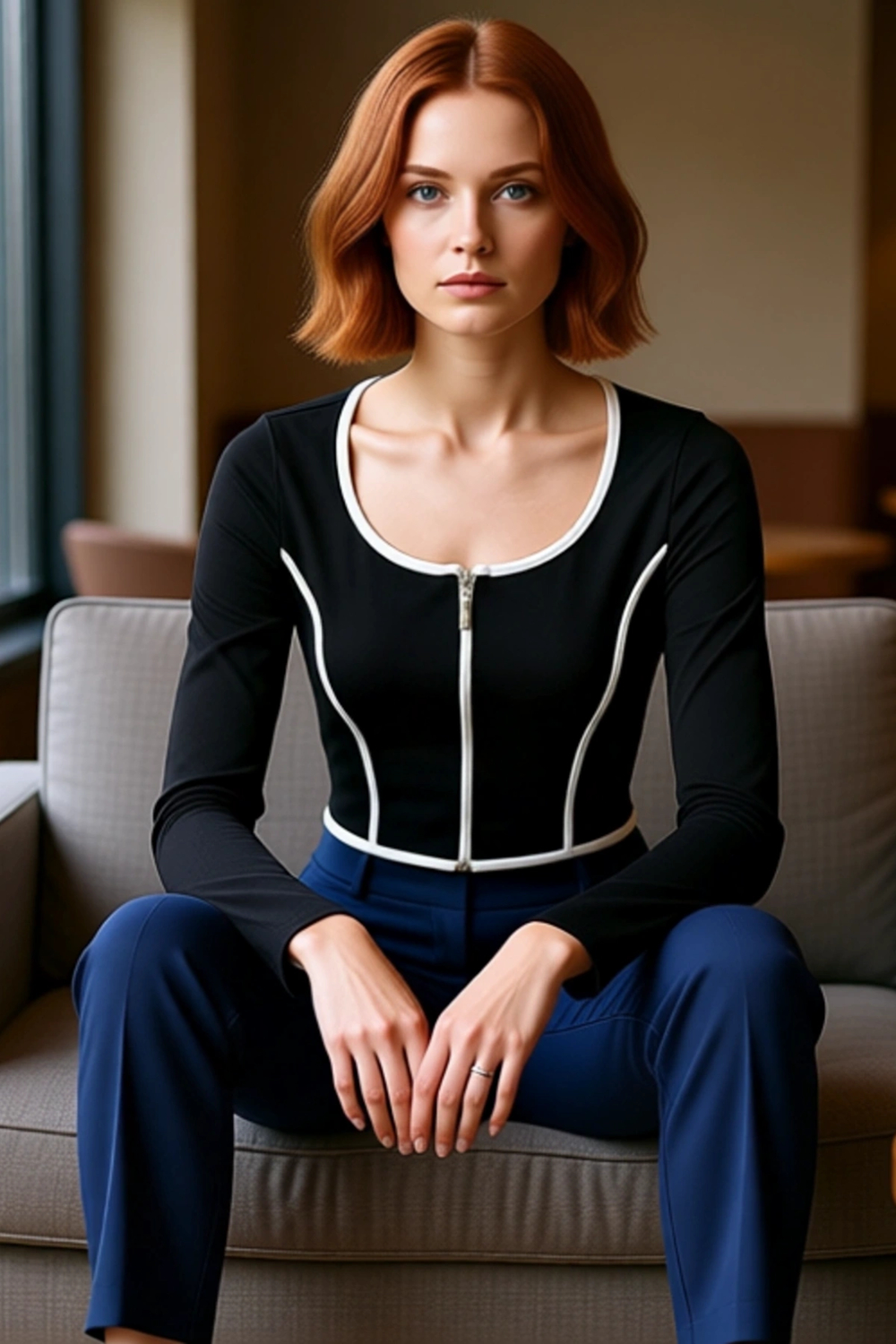 Stil Kadın Kontrast Biye Detaylı Fitted Vücuda Oturan Esnek Bluz Standart Örme Regular Kalıp