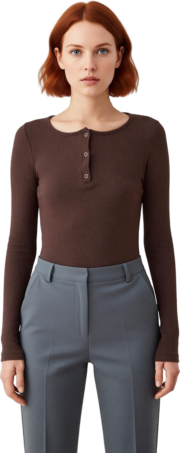 Stil Kadın Çıtçıtlı Fitted Vücuda Oturan Fitilli Esnek Bluz Regular Örme Slim Kalıp