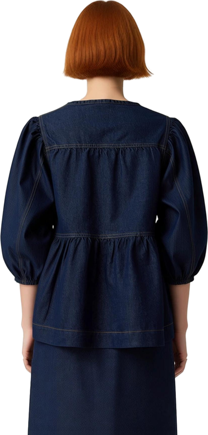 Kadın Denim Bluz Truvakar Kol ve Bağlama Detaylı Bisiklet Yaka Kaliteli Şık Rahat Modern Zarif
