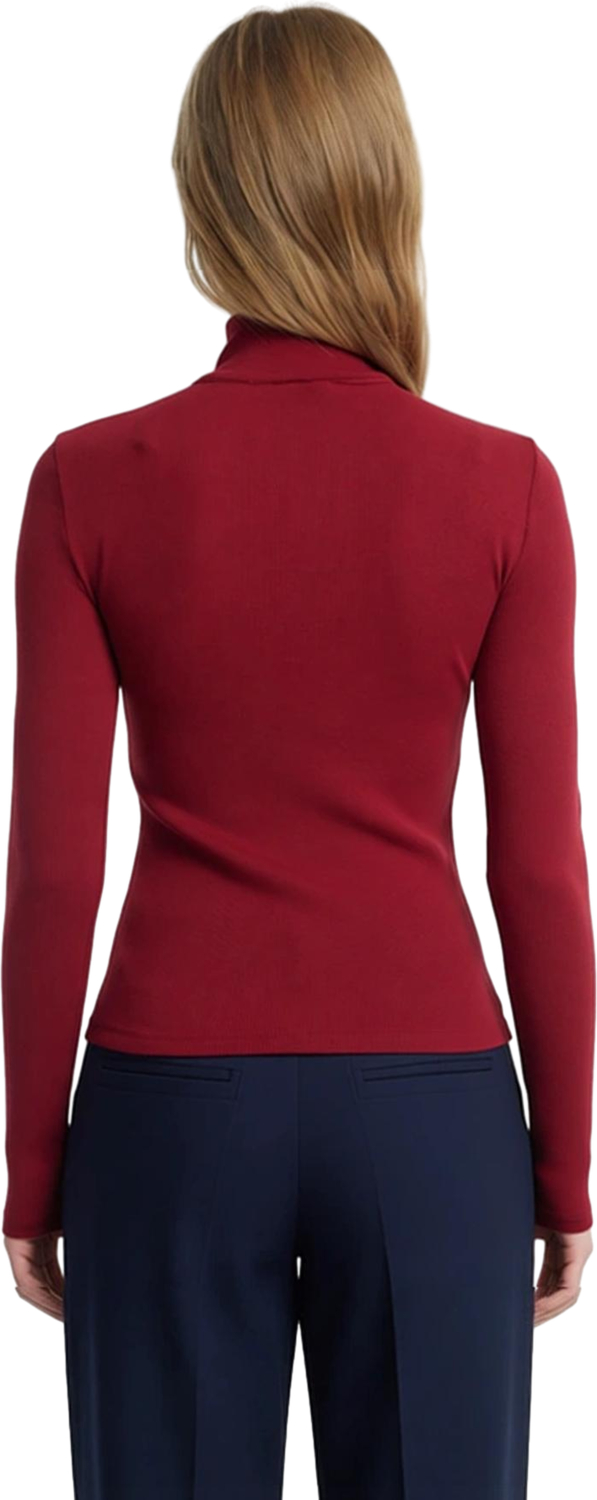 Kadın Fermuarlı Dik Yaka Uzun Kollu Esnek Örme Bluz Vücuda Oturan Basic Siluet Cool & Comfort Tarzı