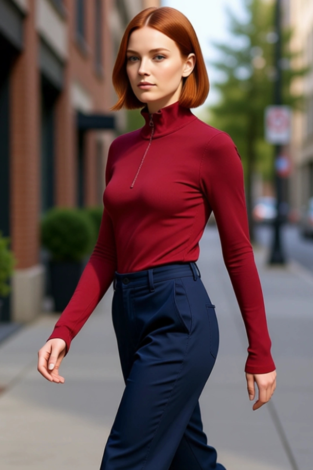 Kadın Fermuarlı Dik Yaka Uzun Kollu Esnek Örme Bluz Vücuda Oturan Basic Siluet Cool & Comfort Tarzı