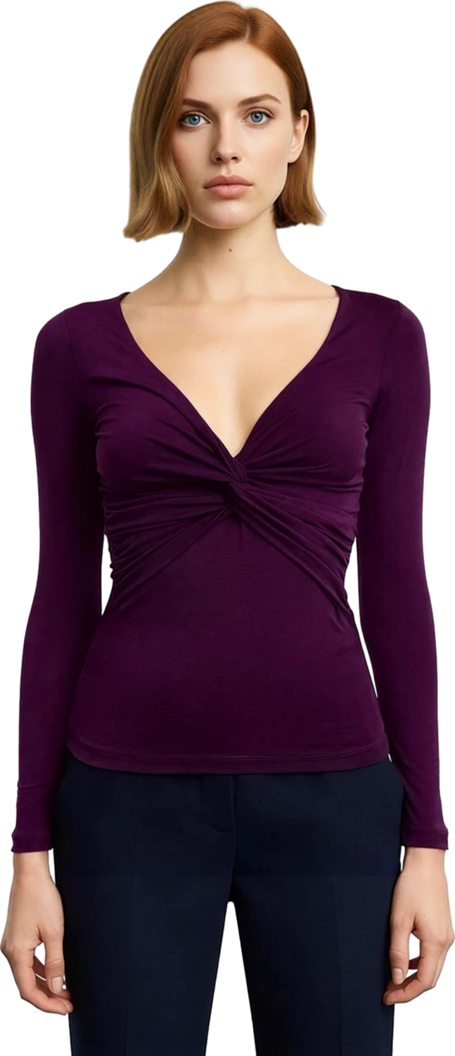 Stil Kadın Büzgü Drape Detaylı Fitted Vücuda Oturan Kollu Esnek Bluz Crop Örme Slim Kalıp
