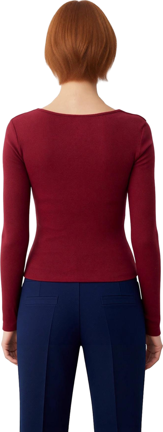 Kadınlar Için Esnek Örme Vücuda Oturan Crop Bluz Kalp Yaka Detaylı Kaliteli Şık Rahat Modern