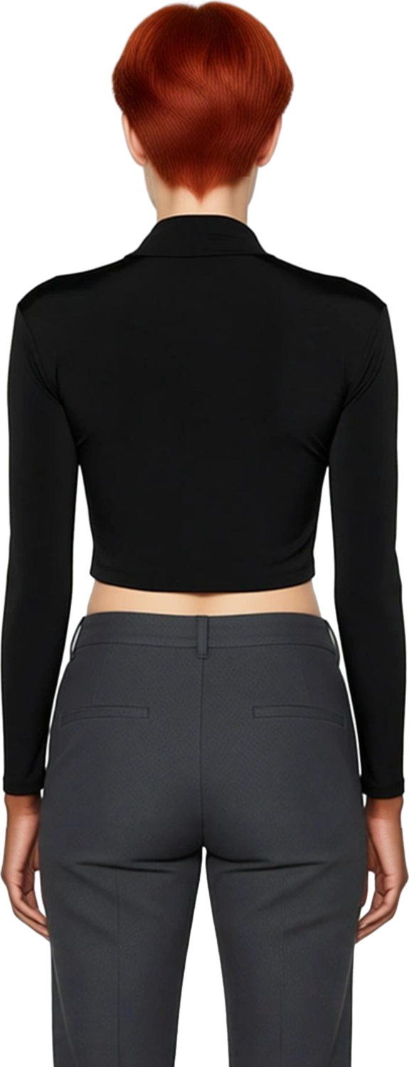 Moda Dik Yaka Örme Slim Düz Desen Şık gece Crop Uzun Kol Bluz