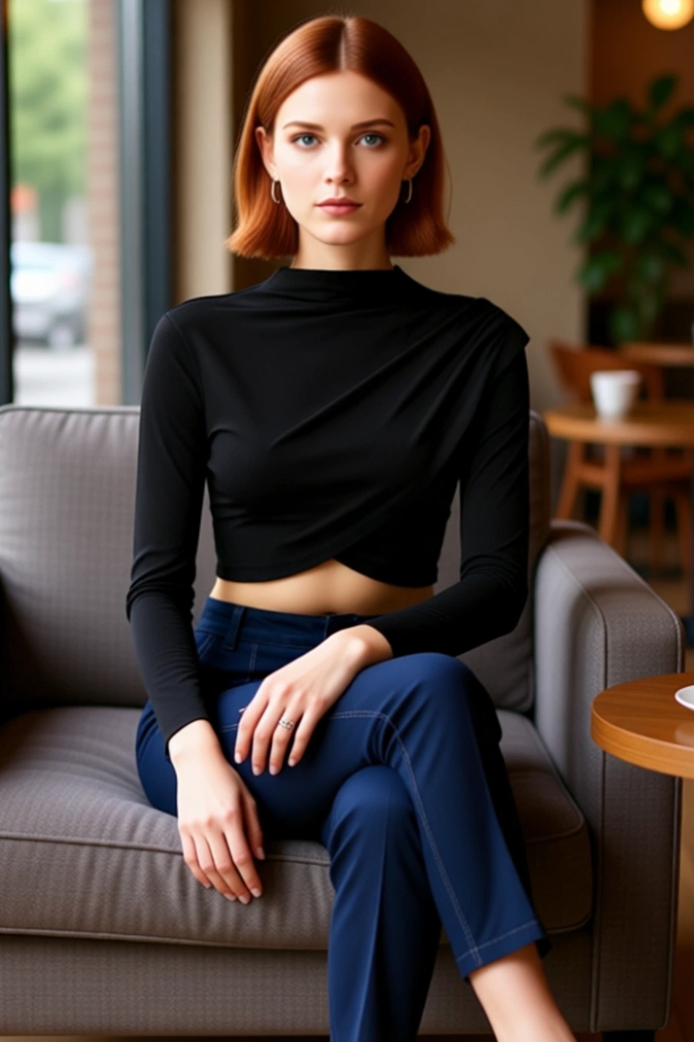 Moda Dik Yaka Örme Slim Düz Desen Şık gece Crop Uzun Kol Bluz