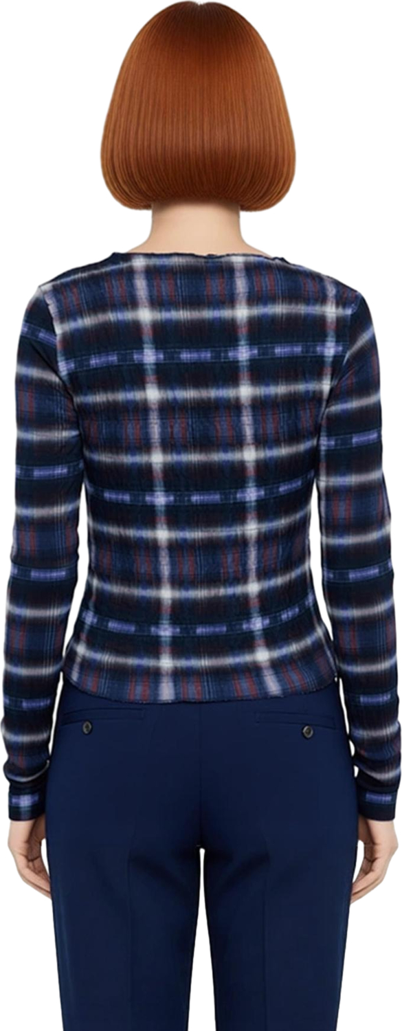 Kadın Slim Fit Ekose Desenli Bisiklet Yaka Uzun Kollu Örme Bluz Kaliteli Şık Rahat Modern Zarif