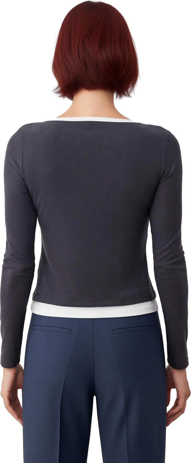 Kadın Esnek Örme V Yaka Uzun Kollu Fitted Bluz Günlük Kullanım Kaliteli Şık Rahat Modern Zarif