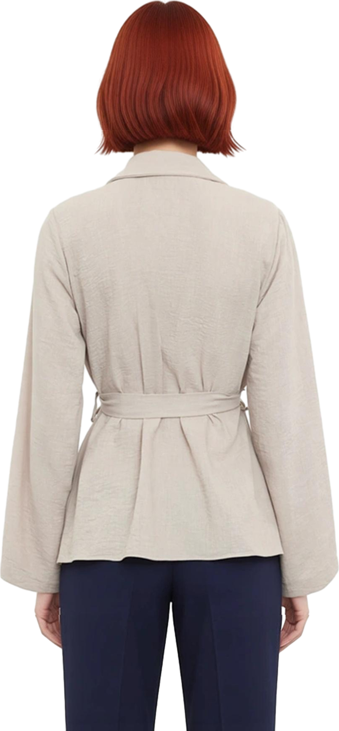 Kadın Günlük Kullanım İçin Relaxed Kalıp V Yaka Kruvaze Dokuma Bluz %100 Polyester Ağaç Kabuğu