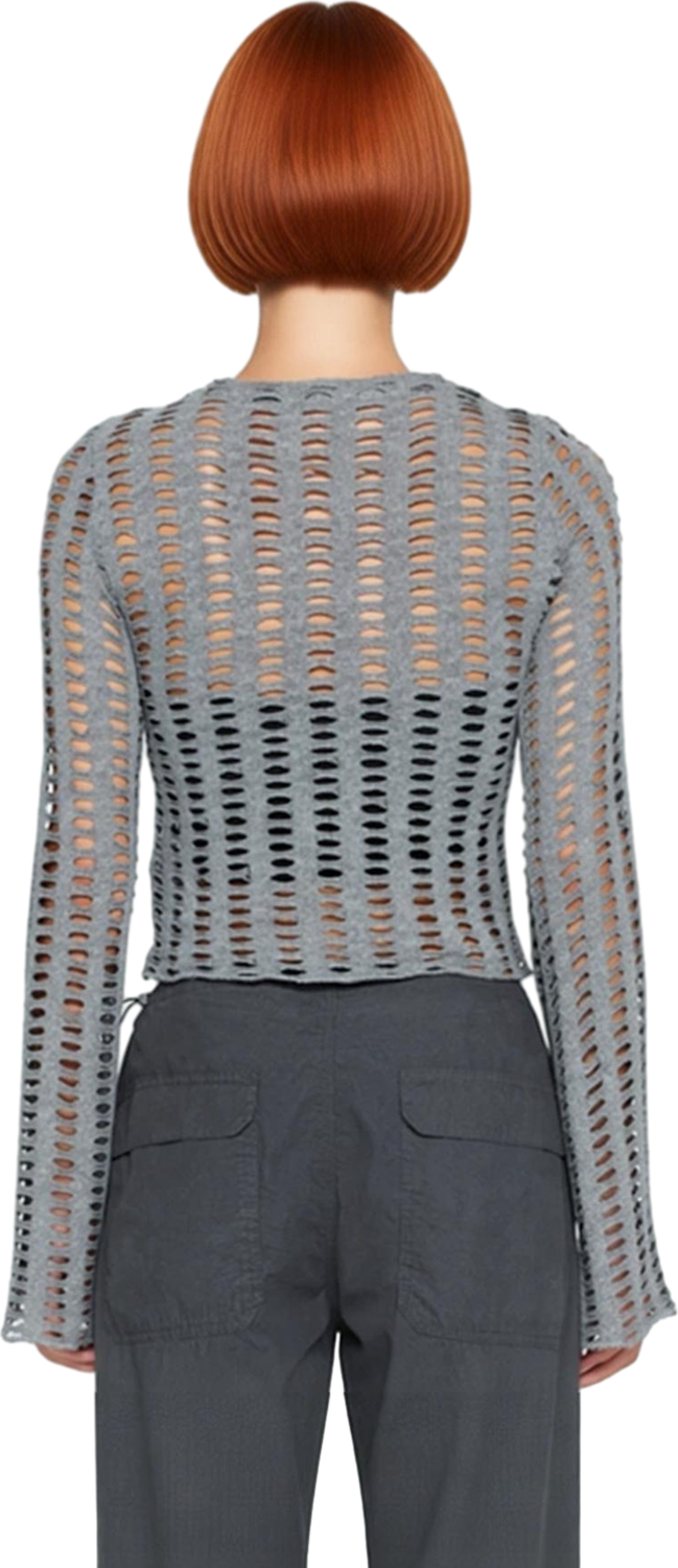 Kadın Bisiklet Yaka Regular Kalıp Uzun Kollu Crop Örme Bluz Polyester Karışımlı İnce Yapı İlkbahar