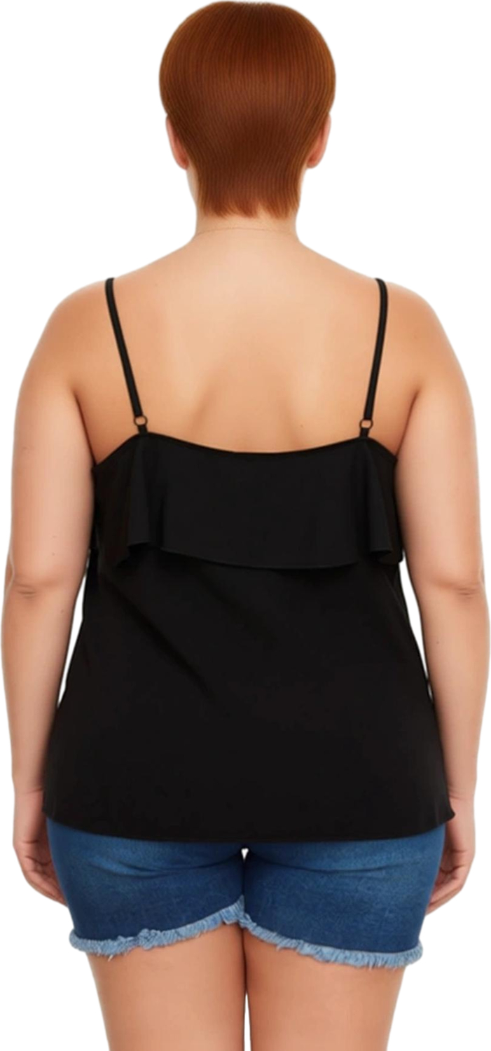 Kadın Büyük Beden V Yaka Volanlı Askılı Dokuma Bluz Günlük Tarzı Cool Comfort Koleksiyonu İçin