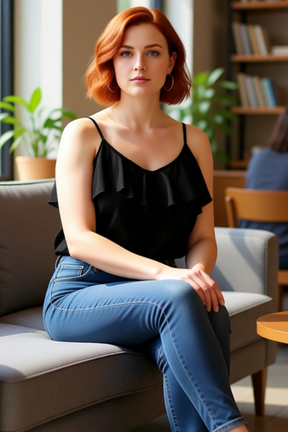 Kadın Büyük Beden V Yaka Volanlı Askılı Dokuma Bluz Günlük Tarzı Cool Comfort Koleksiyonu İçin