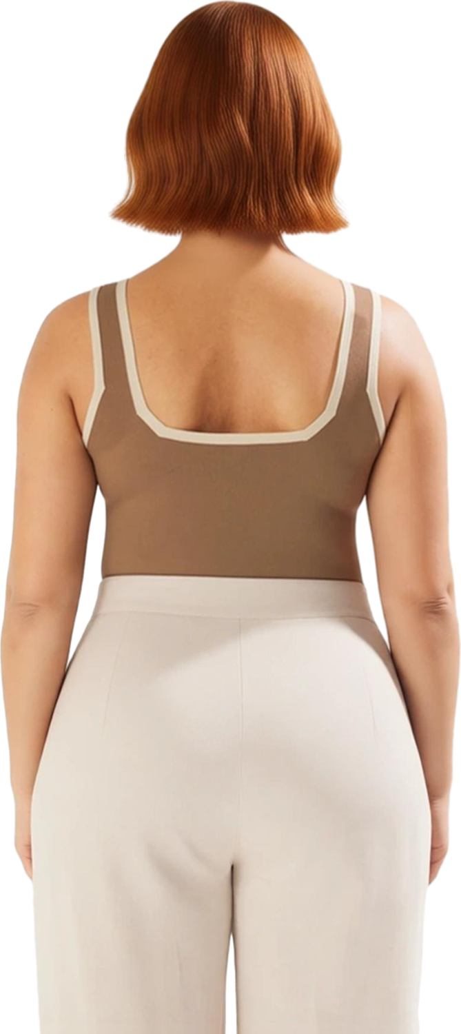 Kadın İnce Triko Bluz Kare Yaka Bodycon Kesim Kalın Askılı Kahverengi Ramadan Koleksiyonu Kaliteli