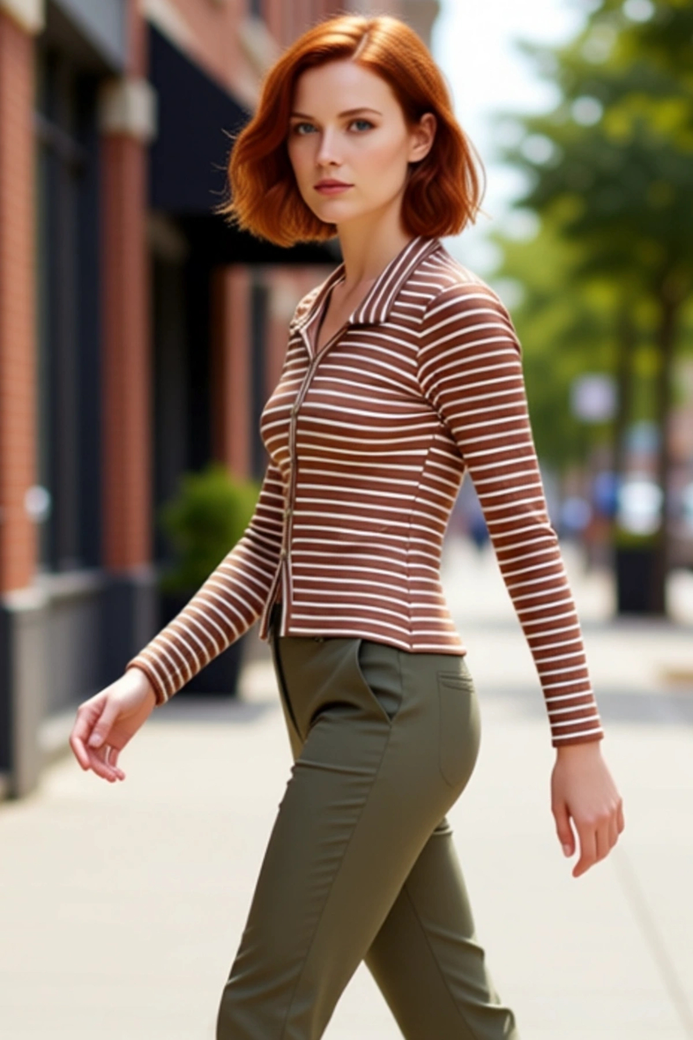 Kadınlar İçin Polo Yaka Çizgili Slim Fit Düğmeli Örme Bluz Kaliteli Şık Rahat Modern Zarif