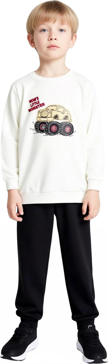 Erkek Çocuk %100 Pamuklu Örme Bisiklet Yaka Sweatshirt ve Eşofman Altı Takımı Canavar Kamyonet