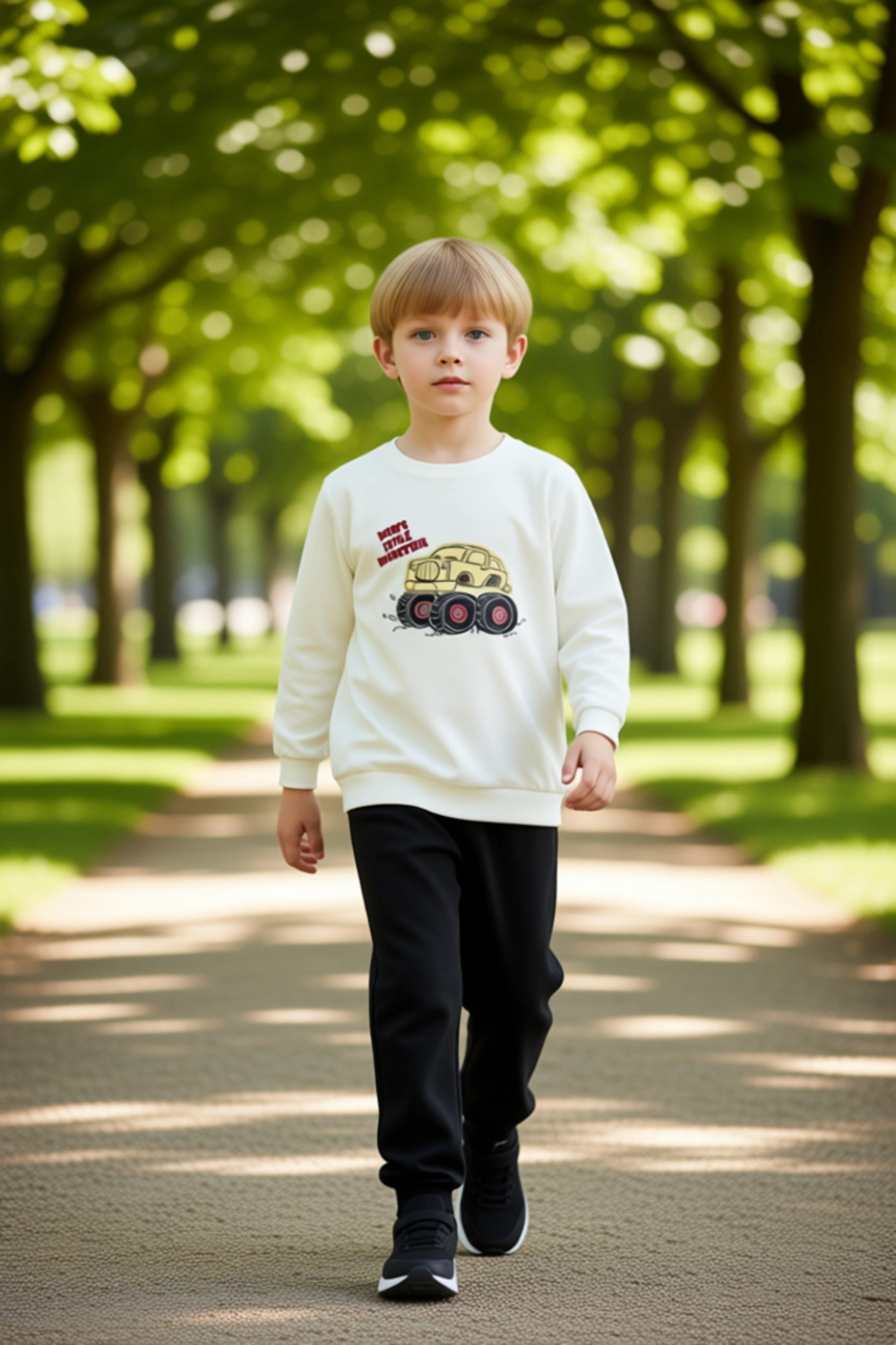 Erkek Çocuk %100 Pamuklu Örme Bisiklet Yaka Sweatshirt ve Eşofman Altı Takımı Canavar Kamyonet