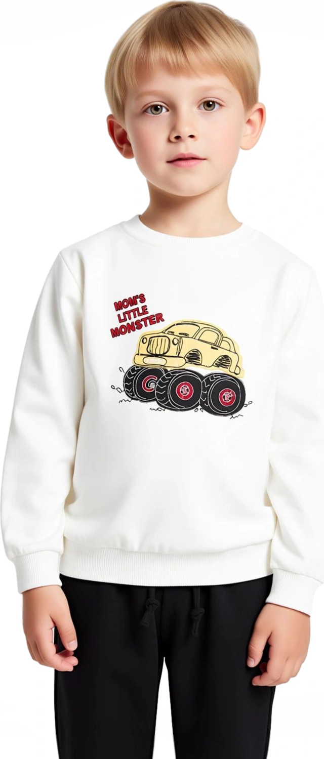 Erkek Çocuk %100 Pamuklu Örme Bisiklet Yaka Sweatshirt ve Eşofman Altı Takımı Canavar Kamyonet