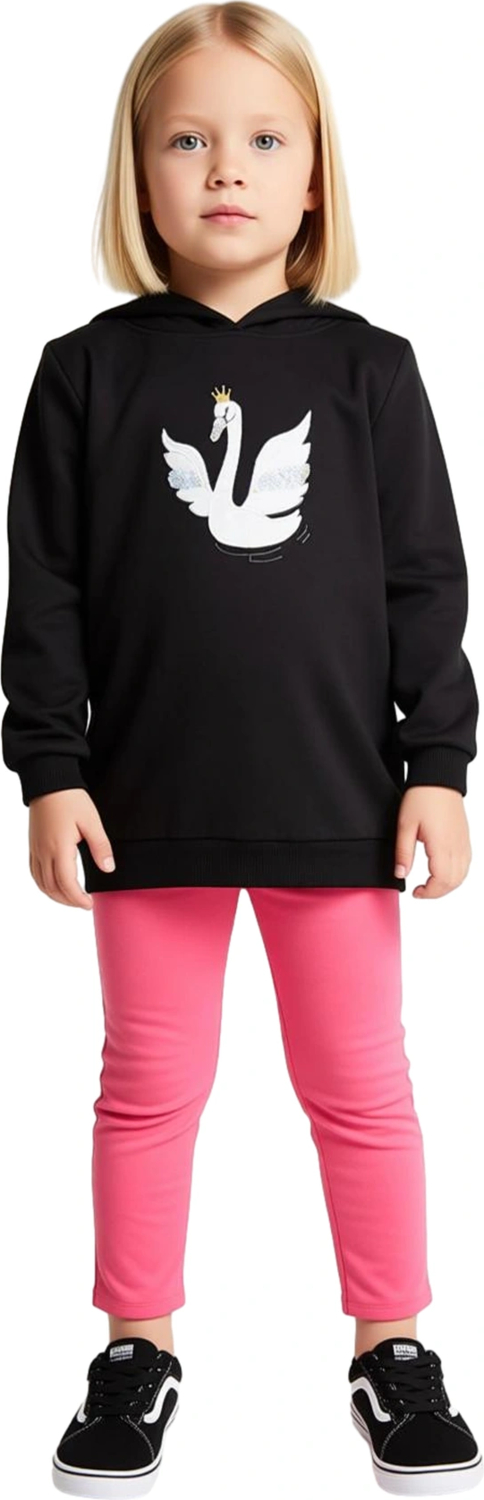 Kız Çocuk Kuş Desenli Pamuklu Sweatshirt ve Tayt Seti Kaliteli Şık Rahat Günlük