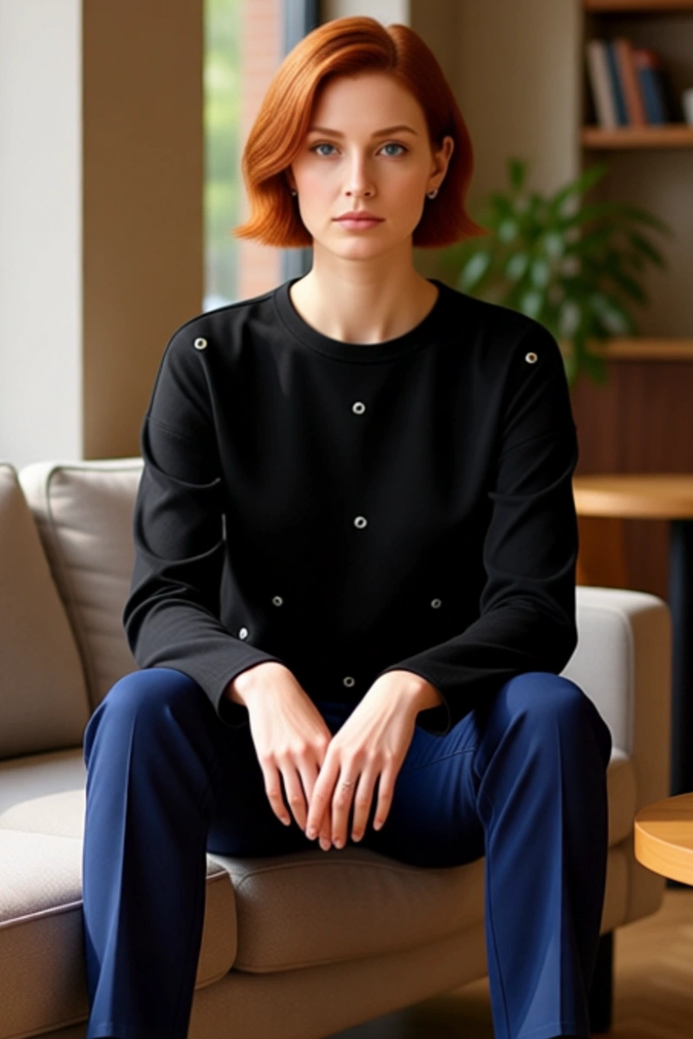 Kadın Uzun Kollu Relaxed Fit İnterlok Bluz Bisiklet Yaka ve Kuşgözü Detaylı Kaliteli Şık Rahat