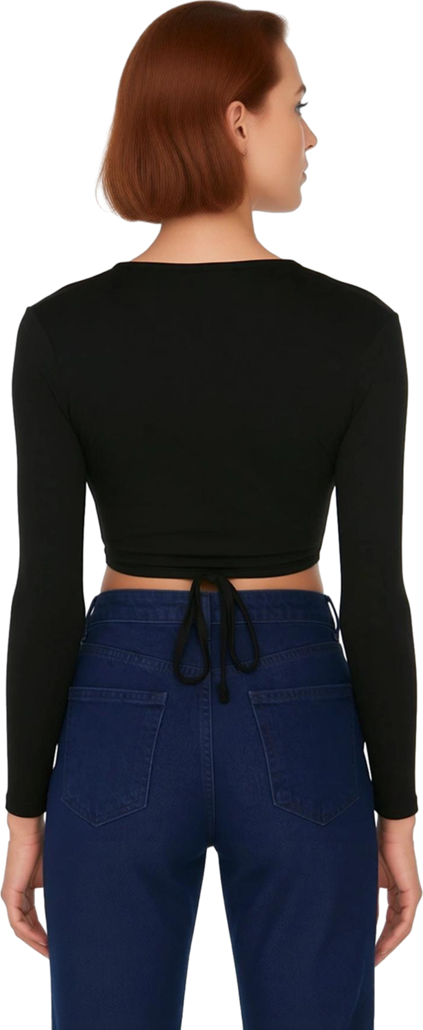Kadın V Yaka Uzun Kollu Crop Bluz Esnek Örme Kumaşıyla Yazın Cool & Comfort İhtiyacını Karşılar