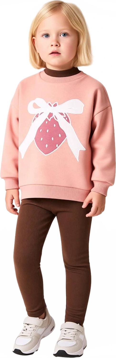 Kız Çocuk Pamuklu Baskılı Bisiklet Yaka Oversize Sweatshirt ve Tayt Seti Kaliteli Şık Rahat