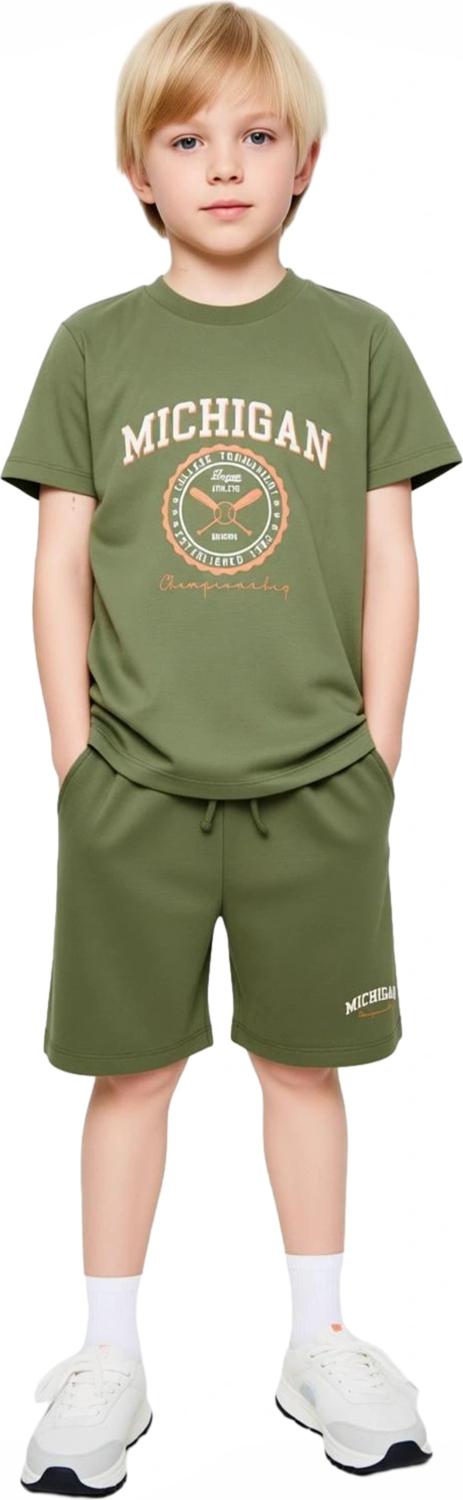 Erkek Çocuk Konforlu Şehir Baskılı Pamuklu T Shirt ve Şort Kombinasyonu Kaliteli Şık Rahat