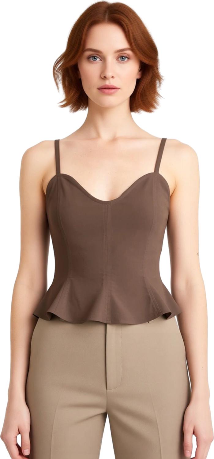 Kadın Dokuma Bluz Peplum Detaylı Kalp Yaka Kolsuz Gabardin Kumaş Casual Tarz Kaliteli Şık Rahat