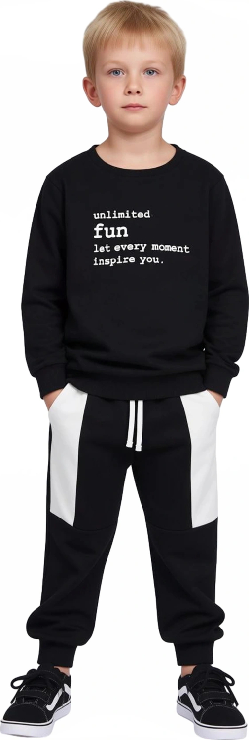 Genç Erkek Sloganlı Sweatshirt ve Jogger Pantolon Kombinasyonu Kaliteli Şık Rahat