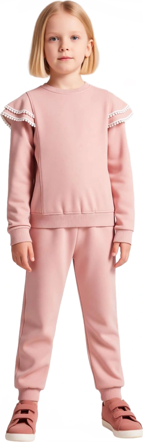 Kız Çocuk Fırfırlı Örme Sweatshirt ve Eşofman Takımı Kış Aylarında Sıcaklık ve Stil Kaliteli