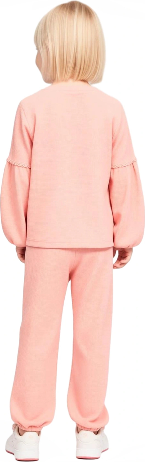 Kız Çocuk Waffle Dokulu Sweatshirt ve Pantolon Takımı Kaliteli Şık Rahat  Günlük