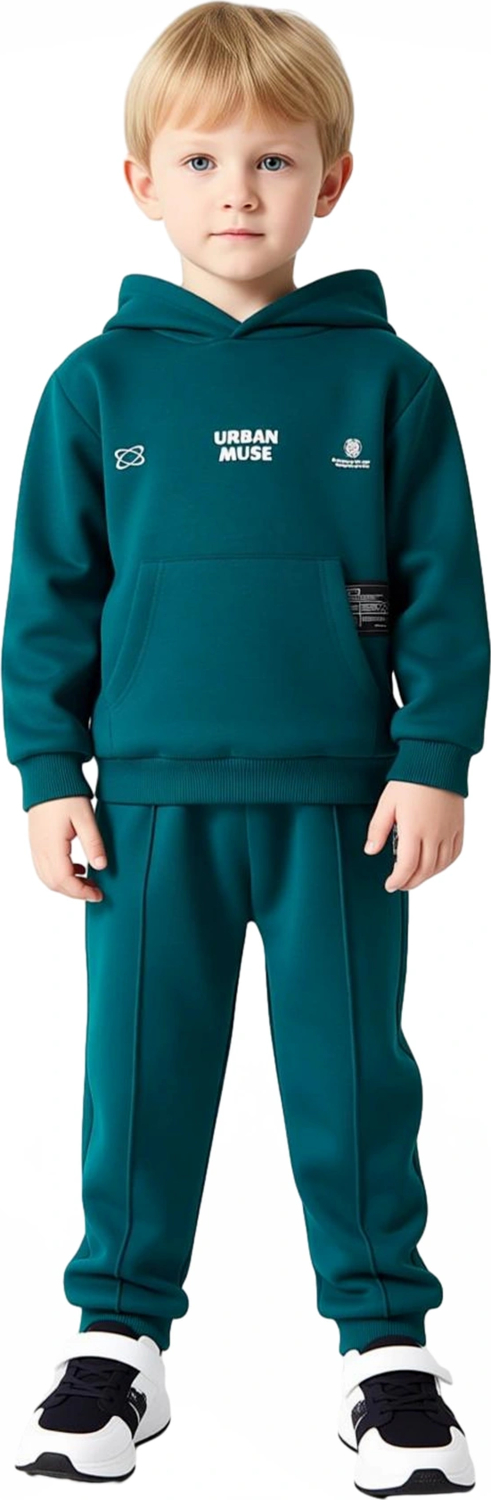 Kapüşonlu Regular Fit Erkek Çocuk Örme Takım Sweatshirt ve Eşofman Altı Kaliteli Şık Rahat