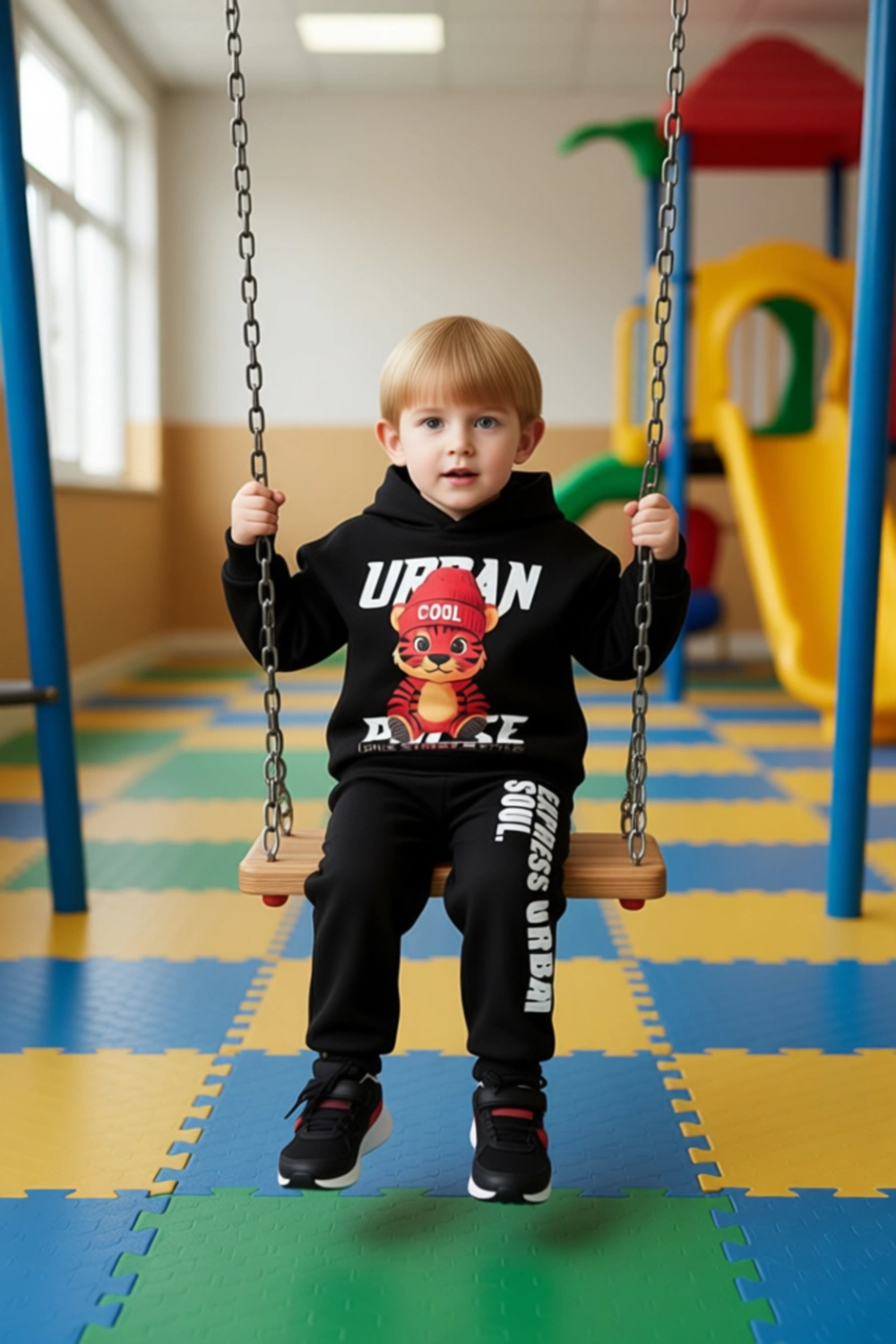 Erkek Çocuk Kapüşonlu Sweatshirt ve Eşofman Altı Kaplan Figürlü Şık Takım Kaliteli Şık Rahat