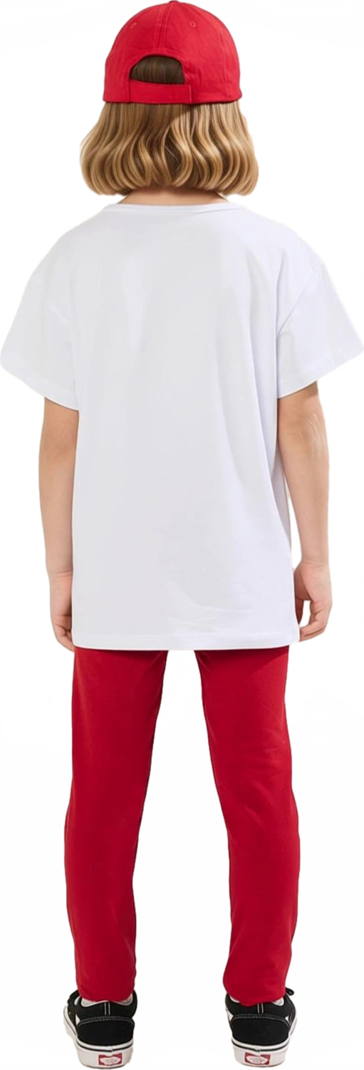 Kız Çocuk Kalp Desenli Pamuklu T shirt ve Esnek Tayt İkili Set Kaliteli Şık Rahat