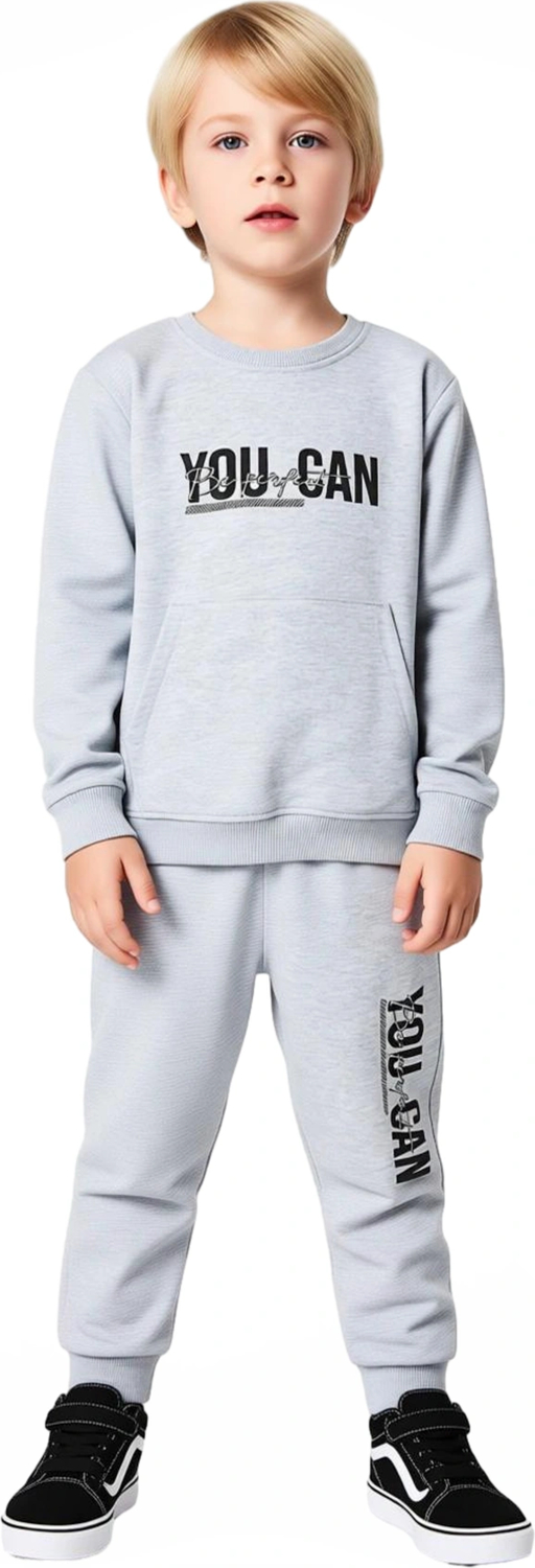 Enerjik Sloganlı Erkek Çocuk Örme Eşofman ve Sweatshirt Seti Kaliteli Şık Rahat
