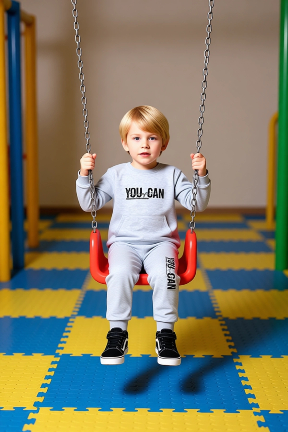 Enerjik Sloganlı Erkek Çocuk Örme Eşofman ve Sweatshirt Seti Kaliteli Şık Rahat