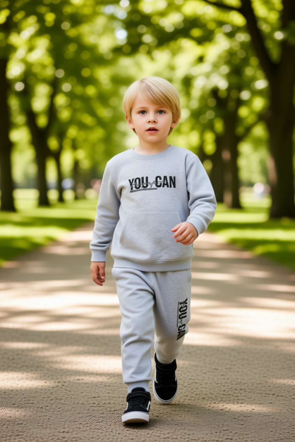 Enerjik Sloganlı Erkek Çocuk Örme Eşofman ve Sweatshirt Seti Kaliteli Şık Rahat