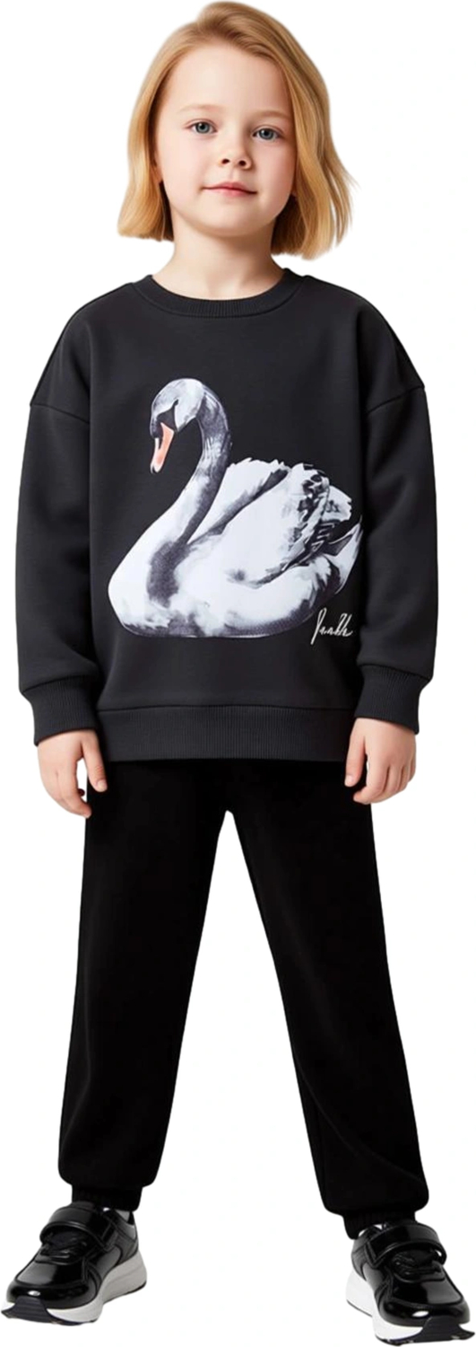 Kız Çocuk Polar Astarlı Kuş Figürlü Örme Eşofman Takımı Kaliteli Şık Rahat Günlük