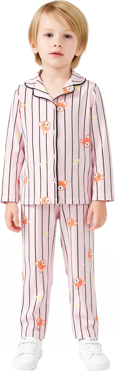 Sevimli Ayıcık Baskılı Yumuşak Erkek Çocuk Pijama Takımı Kaliteli Şık Rahat Günlük