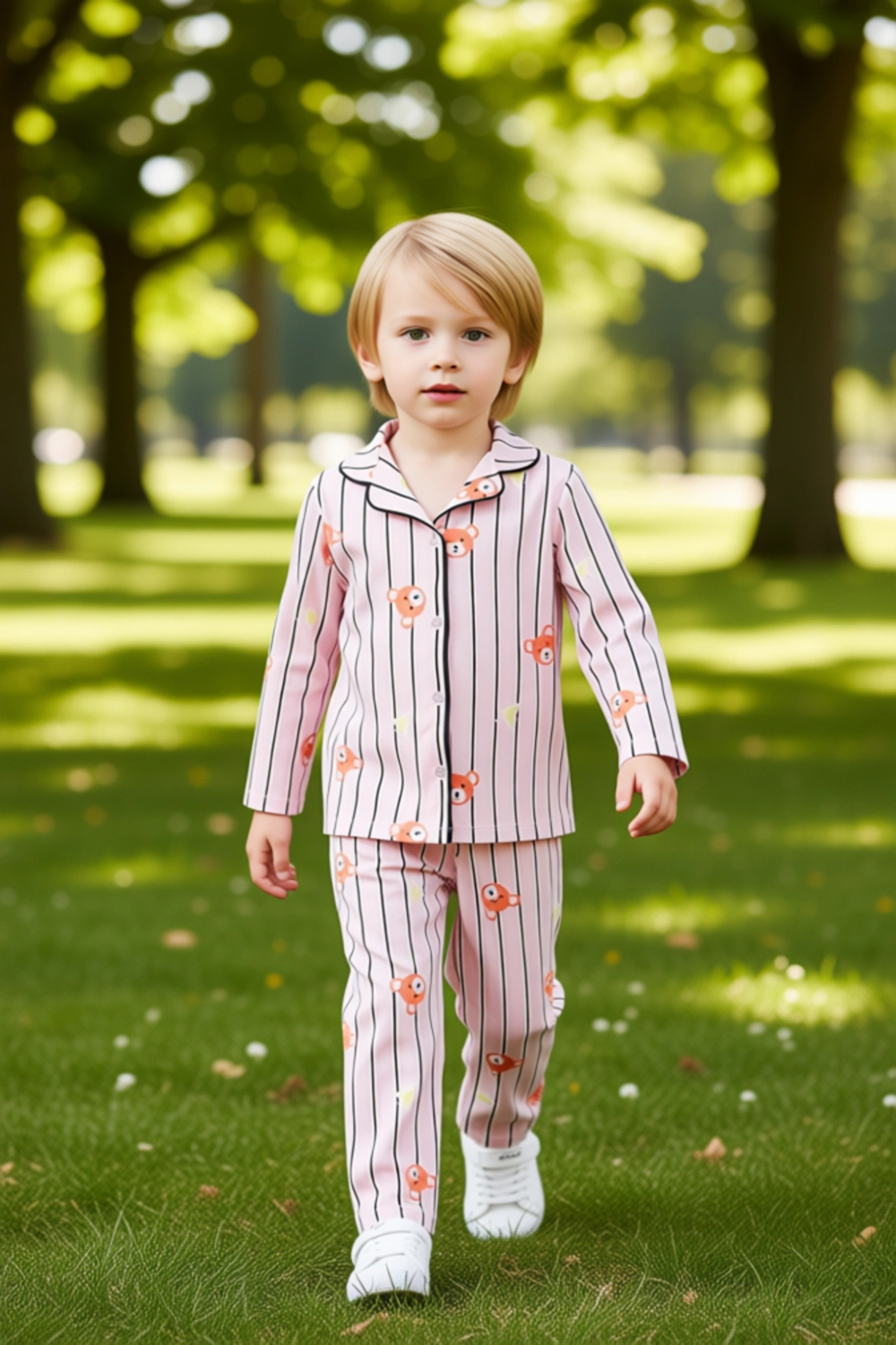 Sevimli Ayıcık Baskılı Yumuşak Erkek Çocuk Pijama Takımı Kaliteli Şık Rahat  Günlük