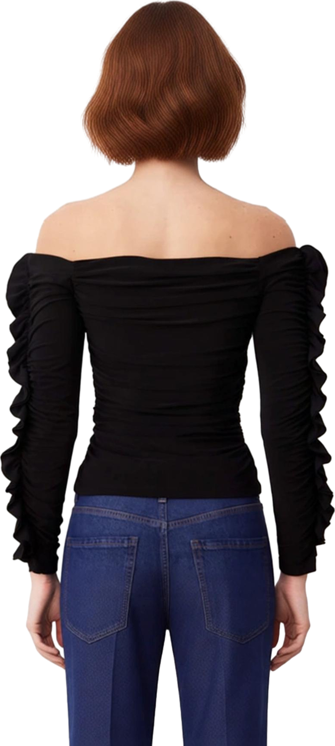 Kadın Off Shoulder Büzgülü Örme Bluz Kaliteli Şık Rahat Modern Zarif Günlük