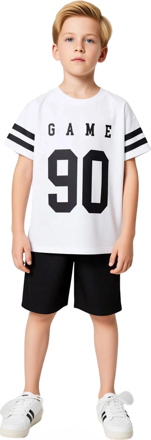 Genç Erkek Pamuklu Oversize Bisiklet Yaka Baskılı T shirt Ve Şort Kombinasyonu Kaliteli Şık