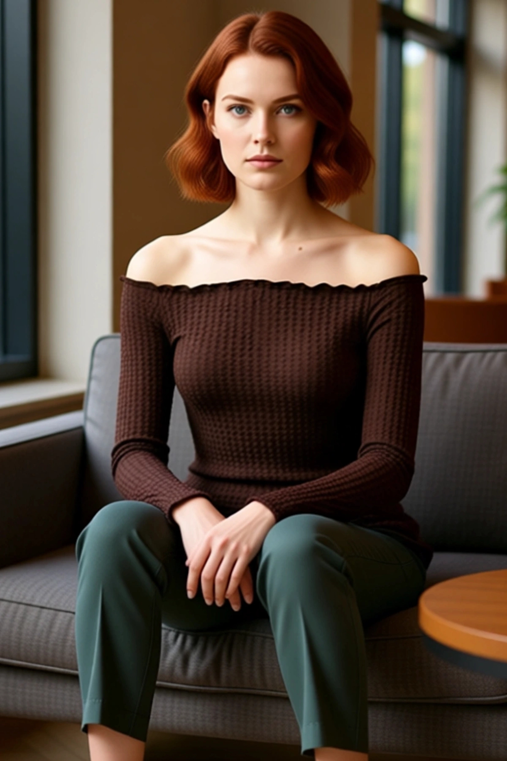 Kadın Off Shoulder Gofre Örme Bluz Asimetrik Hem Detaylı Kaliteli Şık Rahat Modern Zarif Günlük