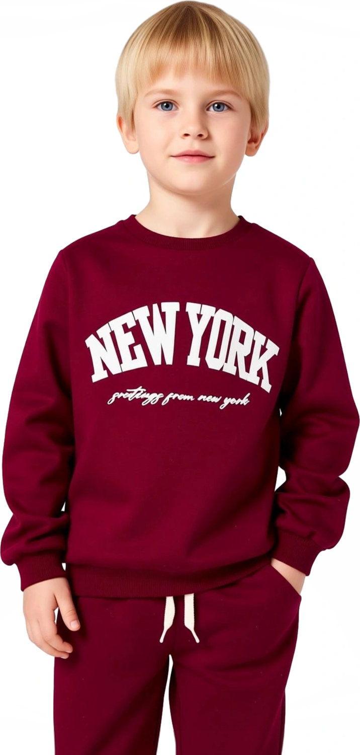 Kız Çocuk Pamuklu Slogan Baskılı Bisiklet Yaka Sweatshirt ve Eşofman Altı Takımı Kaliteli Şık