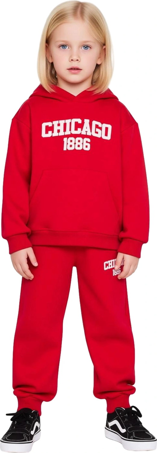 Chicago 1886 Kapüşonlu Oversize Sweatshirt ve Eşofman Altı Takımı Kız Çocuk Kaliteli Şık Rahat