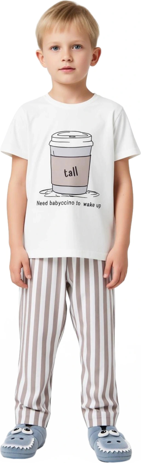 Erkek Çocuklar İçin Eğlenceli Kahve Baskılı Pijama Takımı Kaliteli Şık Rahat  Günlük