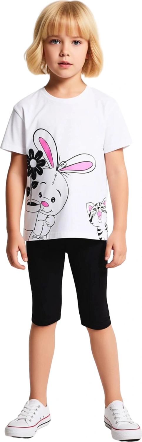 Kız Çocuk Pamuklu Örme Takım Oversize T Shirt ve Esnek Tayt ile Enerjik Günler Kaliteli Şık