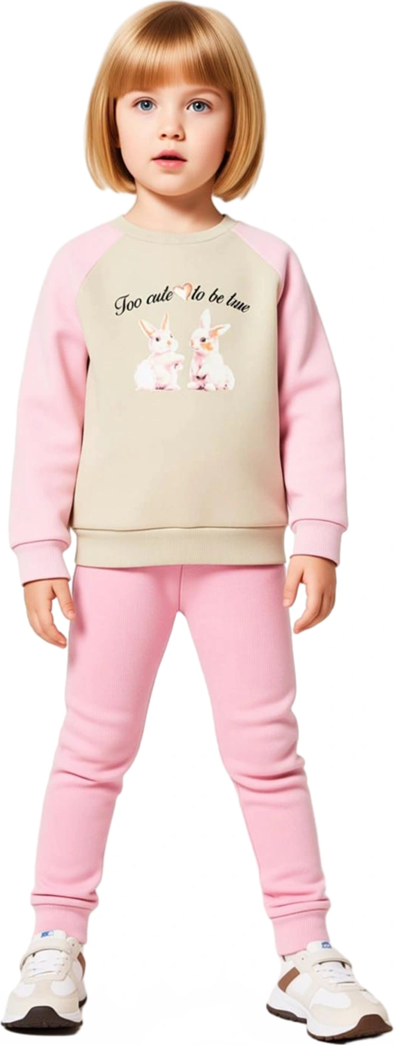 Kız Çocuk Şardonlu Oversize Sweatshirt ve Eşofman Altı Takımı Kaliteli Şık Rahat