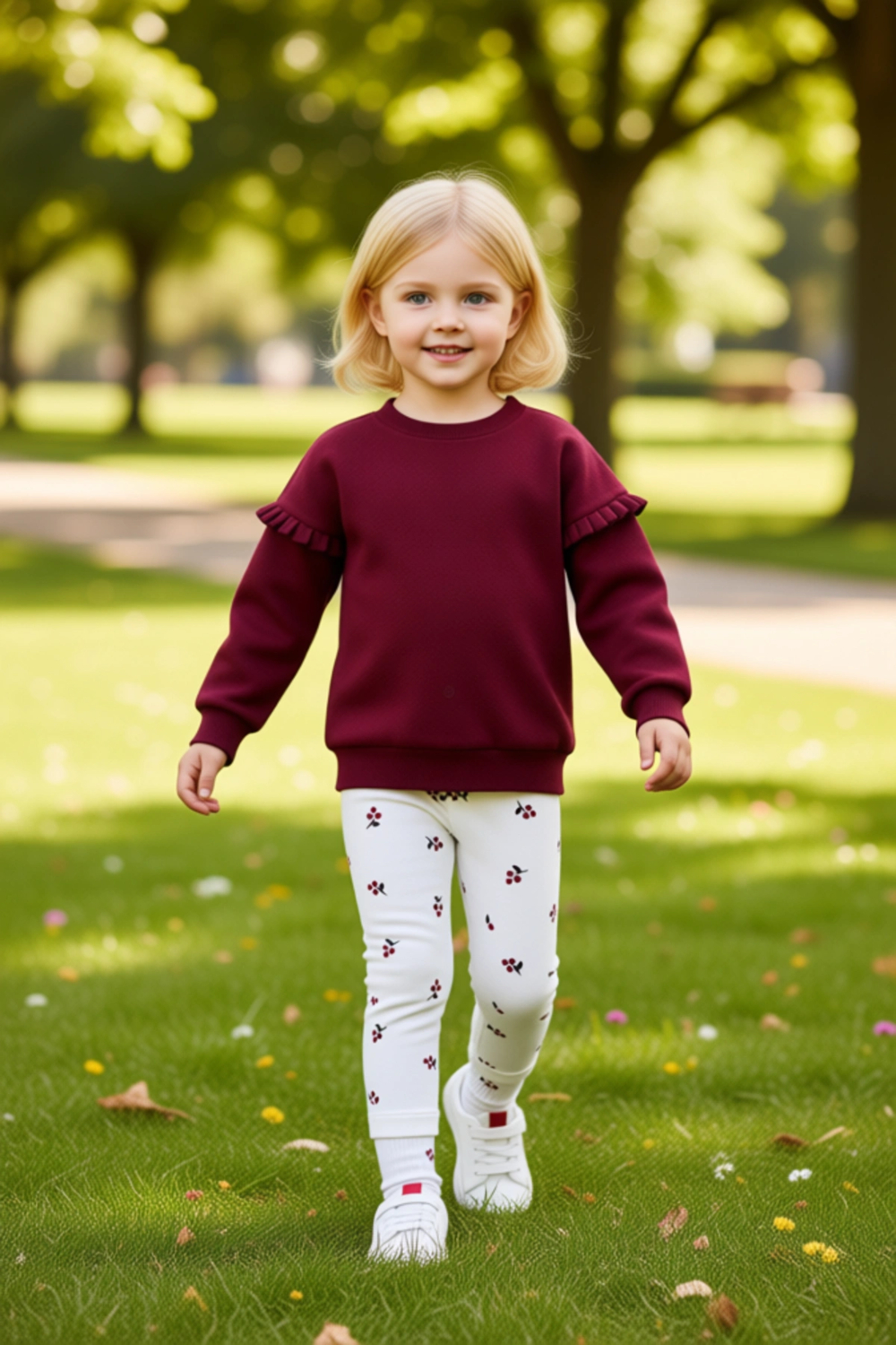 Kız Çocuk Örme Sweatshirt ve Tayt Seti Sevimli Baskılarla Günlük Şıklık Kaliteli Şık Rahat
